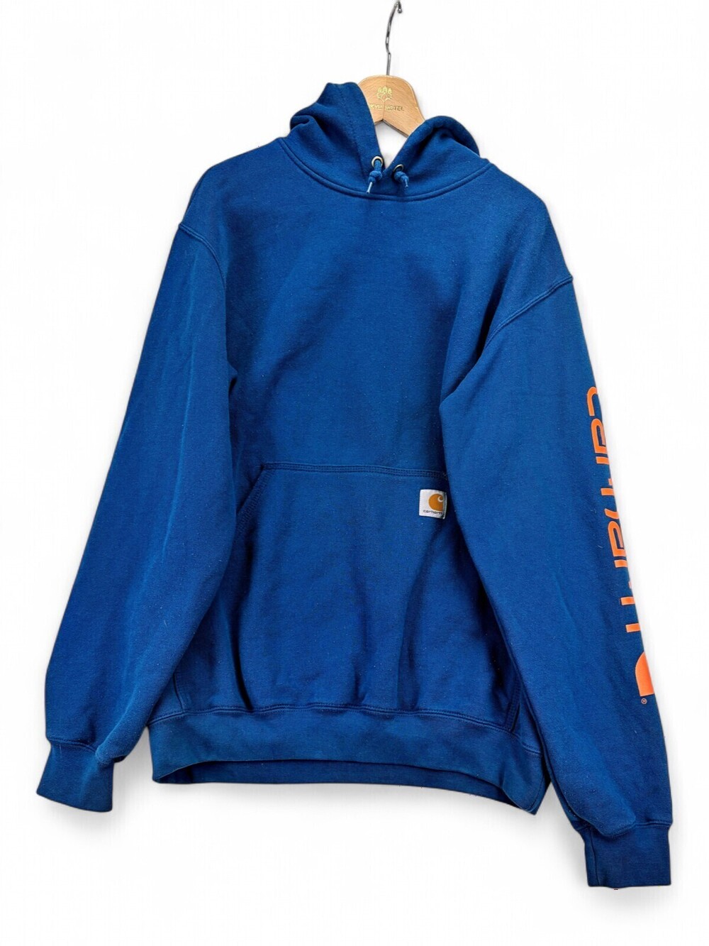 Carhartt Men's Blue Logo Sleeve Pullover Hoodie M